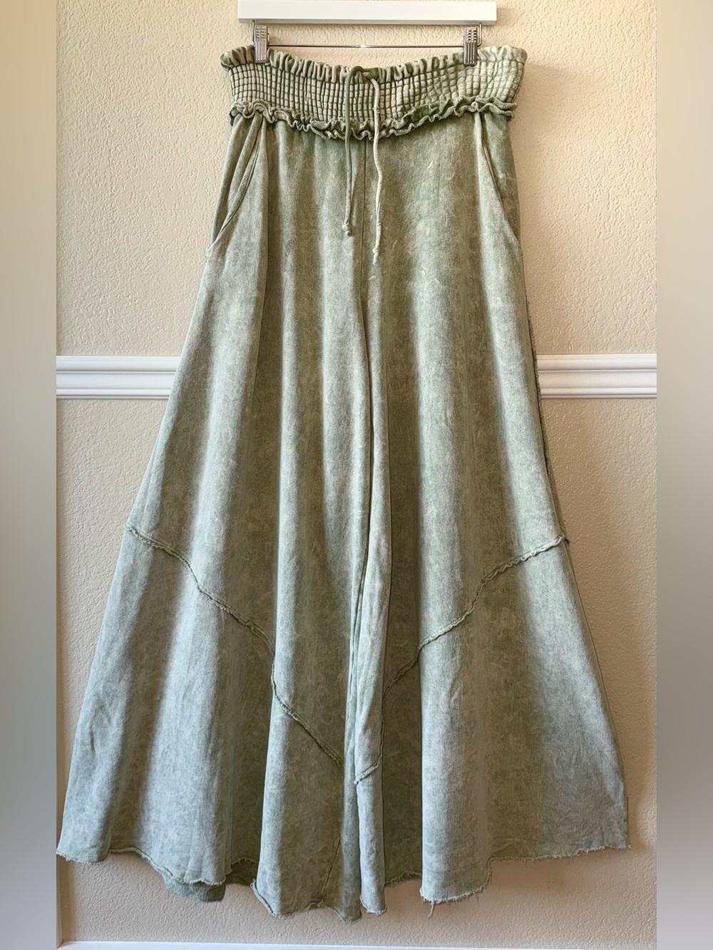 Kantha Bae $111 Dream Wide Leg Pants Sage Green 100% Cotton Free Size OS